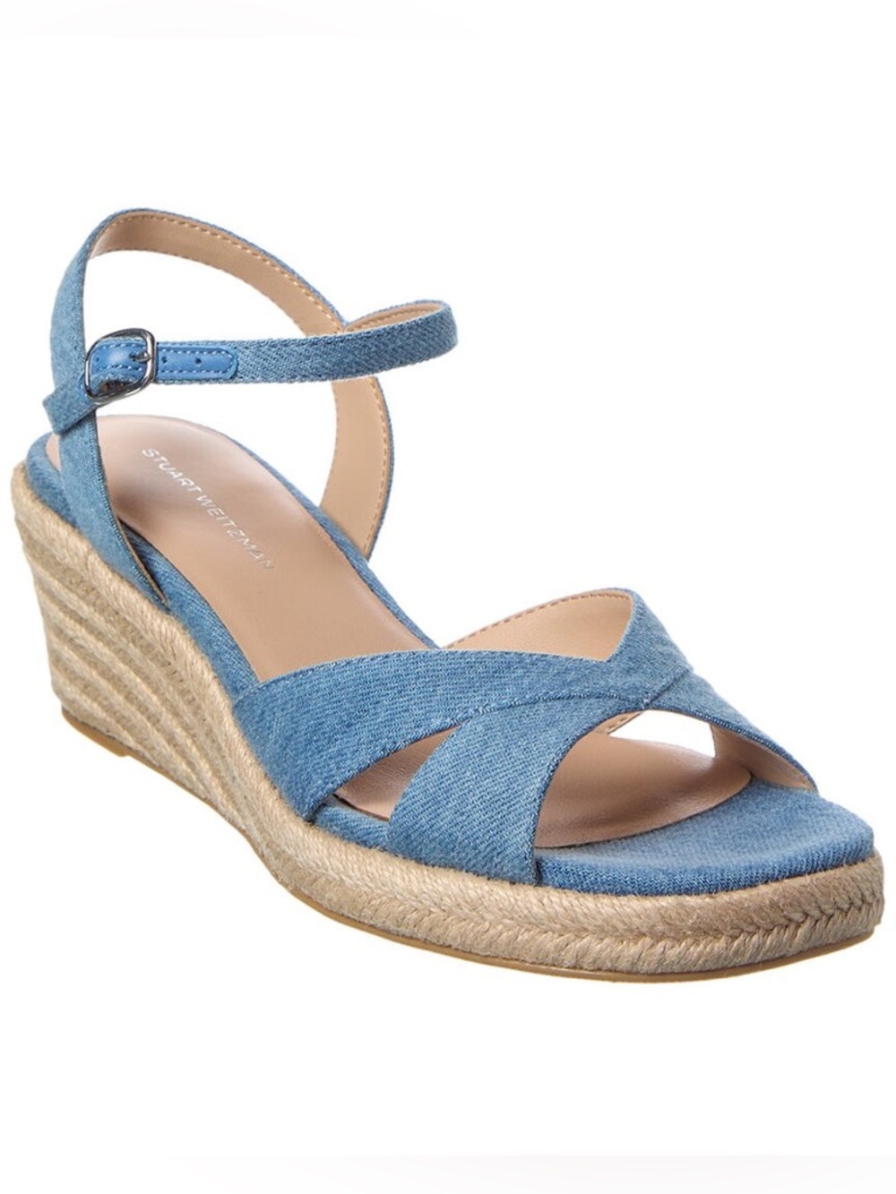 NEW STUART WEITZMAN MIAMI ESPADRILLE WEDGE SANDAL IN BLUE 7